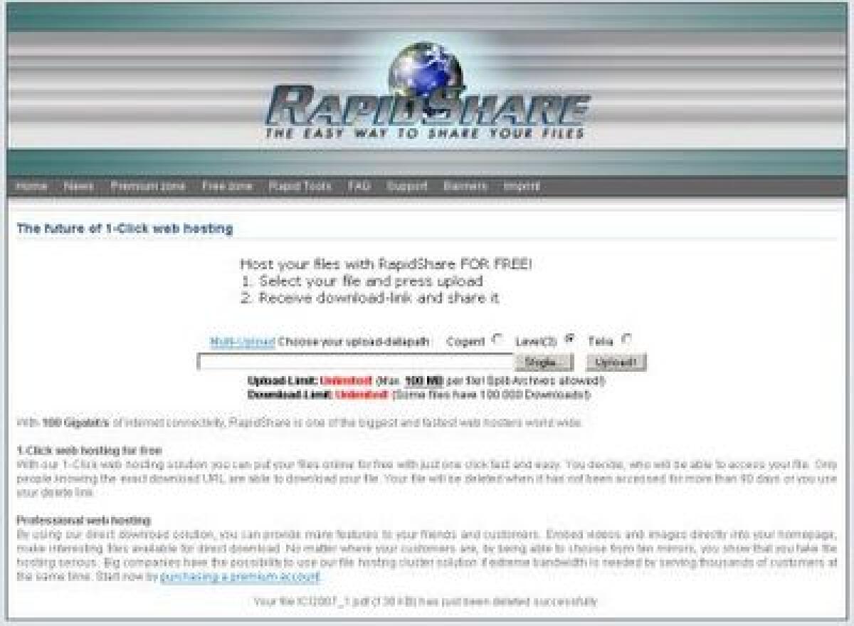 RapidShare: Servizio di upload aumentato fino a 300 Megabyte - 