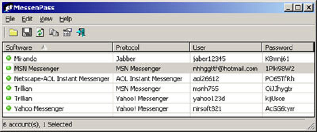MessenPass: Scoprire la password di msn messenger - 