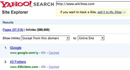 Yahoo Site Explorer