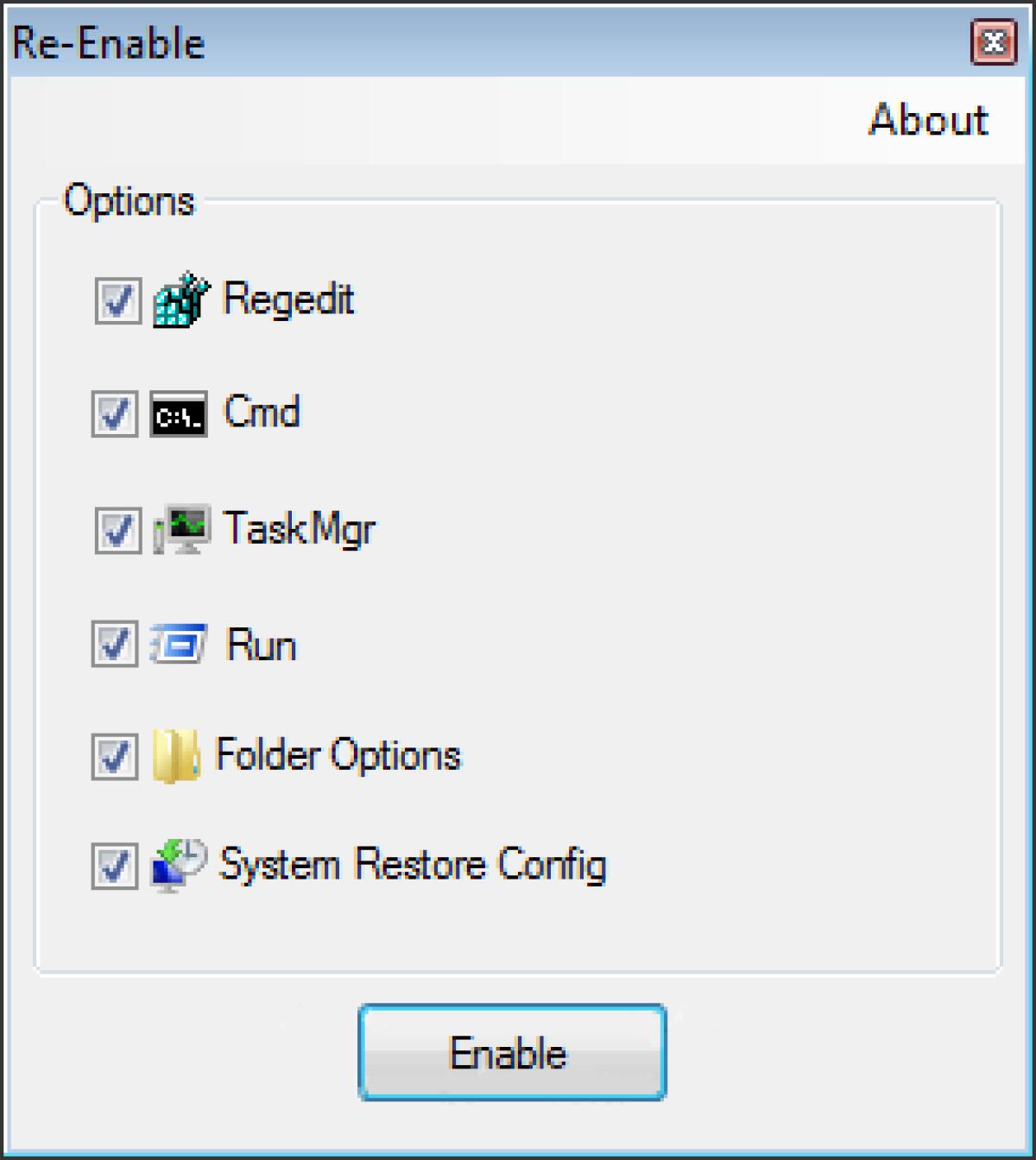 Abilitare la funzione di Regedit,Task Manager e Ripristino sistema corrotti da Virus e Spyware - 