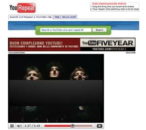 Ripetere i video di Youtube all'infinito con YouRepeater
