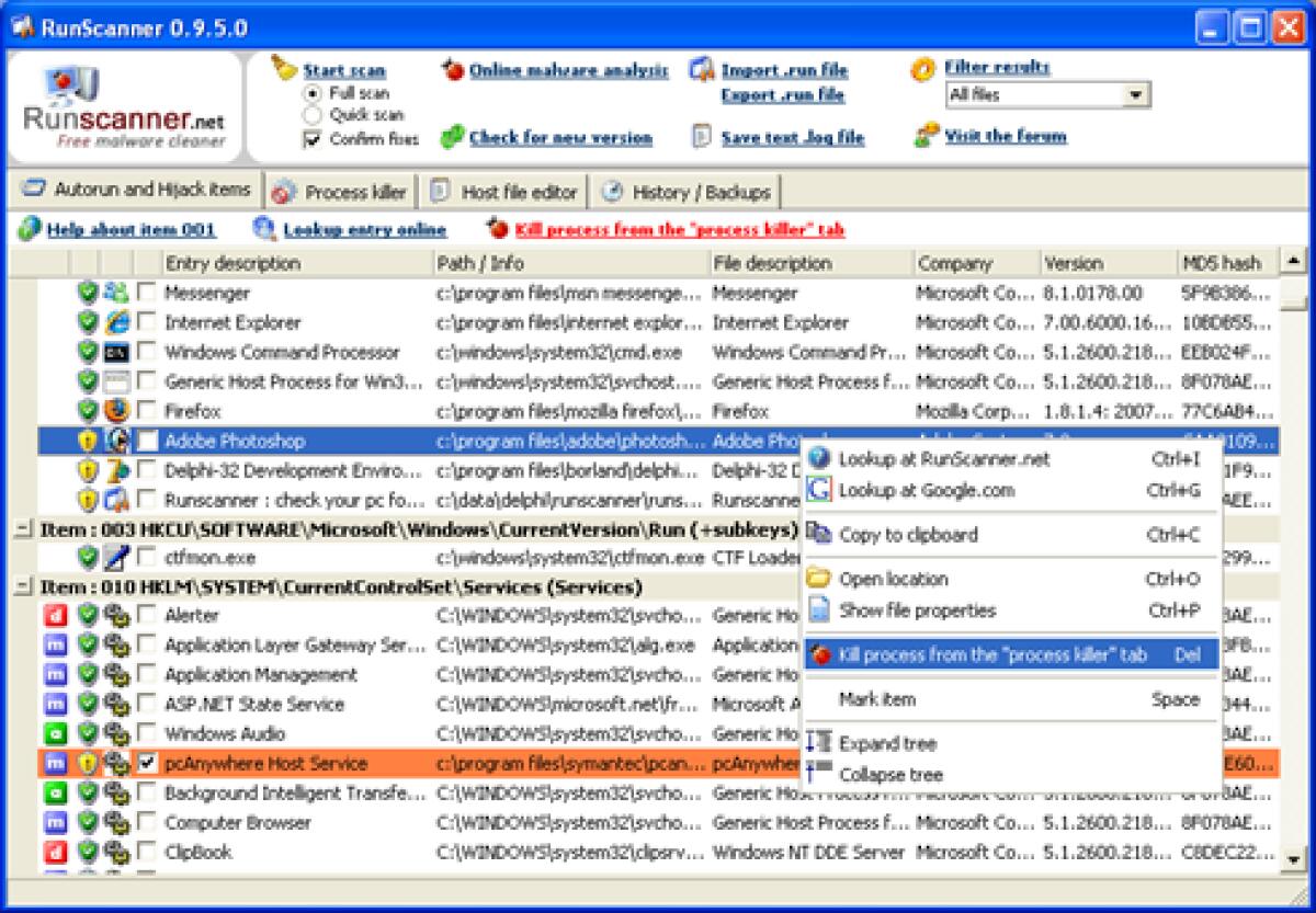 Trovare malware con Runscanner - 