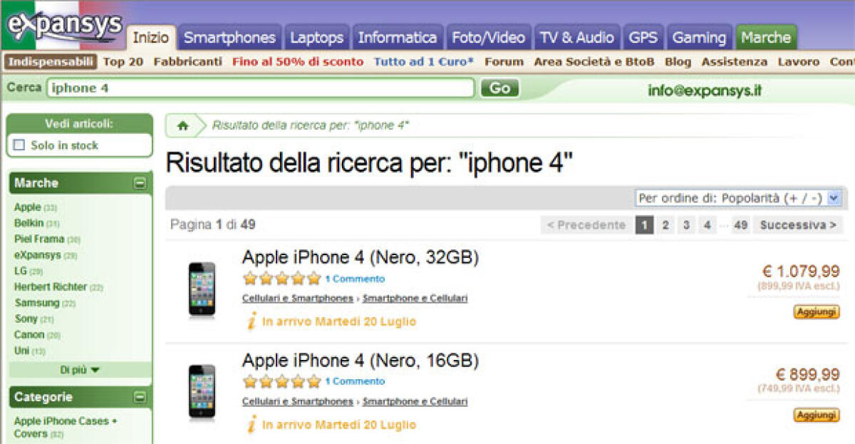 iPhone 4 in vendita su Expansys.it - 