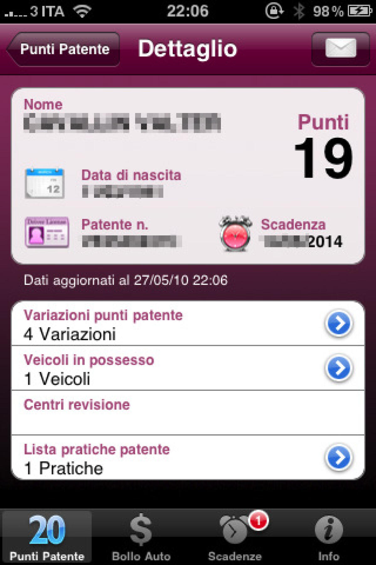 iPhone 4 ti dice i punti della tua Patente e calcola il bollo auto - 