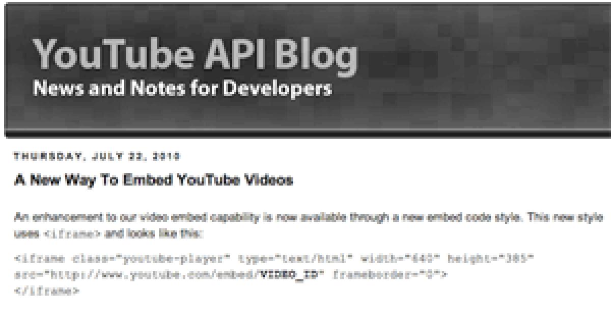 Nuovo embed Youtube HTML5 - 