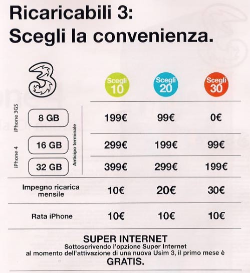 iPhone 4: le tariffe per ricaricabili di 3 Italia