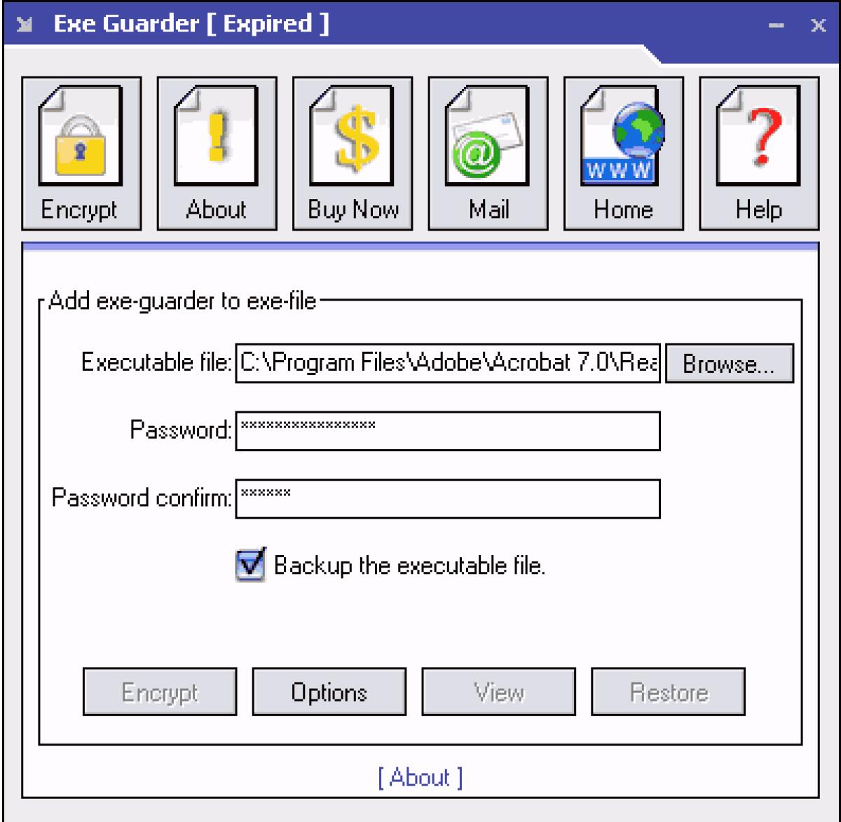 Inserire password ai file: Exe Guarder - 