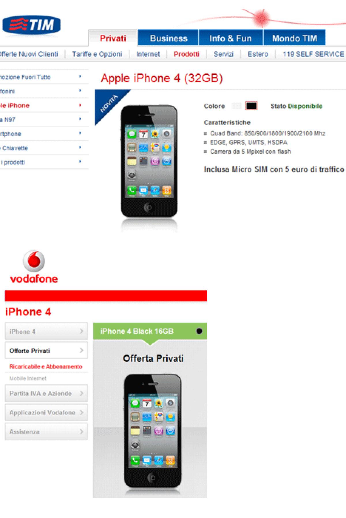 iPhone 4 disponibile sui siti Tim e Vodafone - 