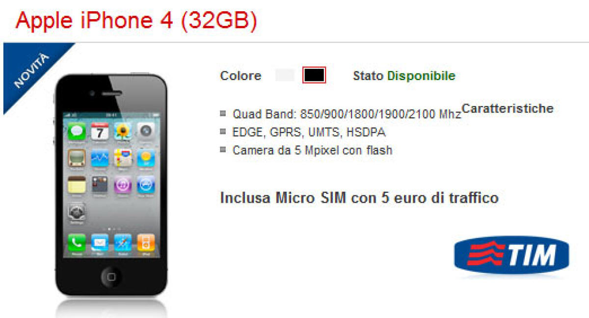 iPhone 4: disponibile online su Tim il 32GB! - 