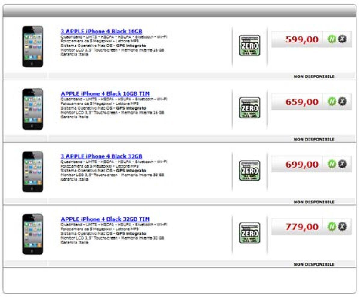 iPhone 4 disponibile per l'acquisto sul sito di Mediaworld anche con operatore 3 a €599 e €699 - 