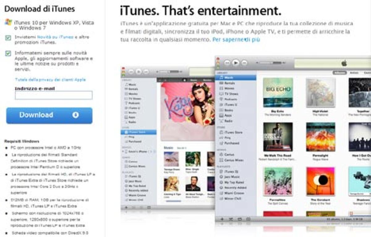 iTunes 10 e’ disponibile per il download sul sito di Apple - 