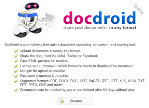DocDroid, servizio di conversione e condivisione file online