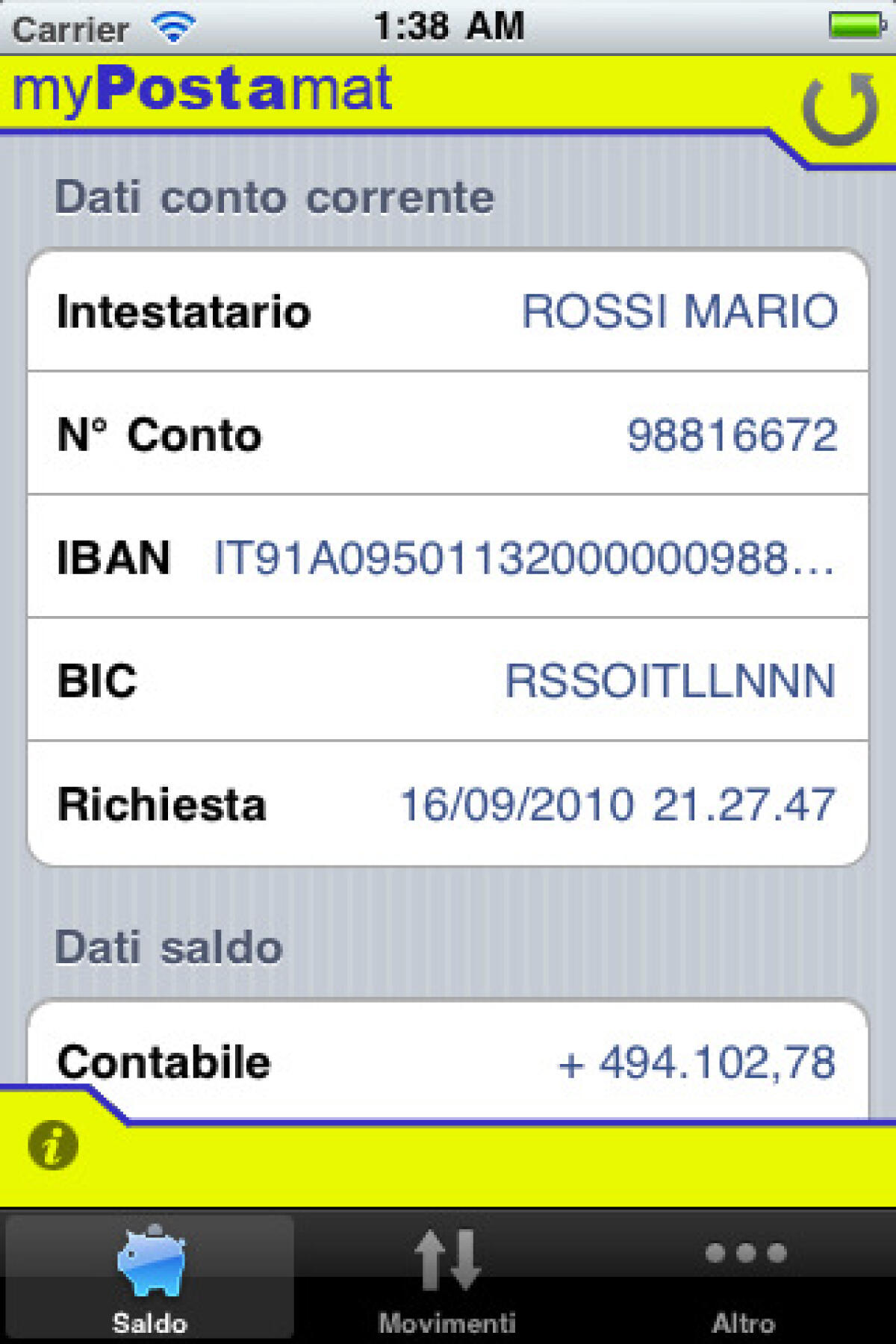 Il tuo conto postale su iPhone con l'applicazione myPostamat - 