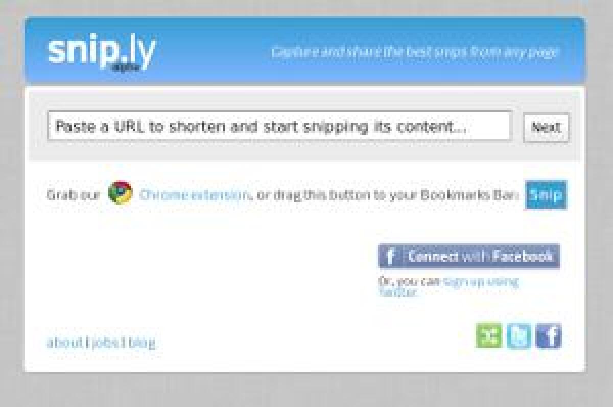 Snip.ly, evidenziare contenuto di una pagina web da condividere - 