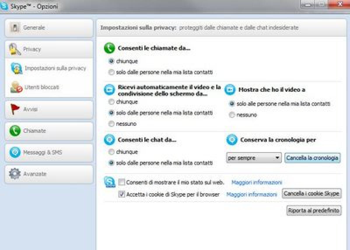 Cancellare cronologia Skype - 