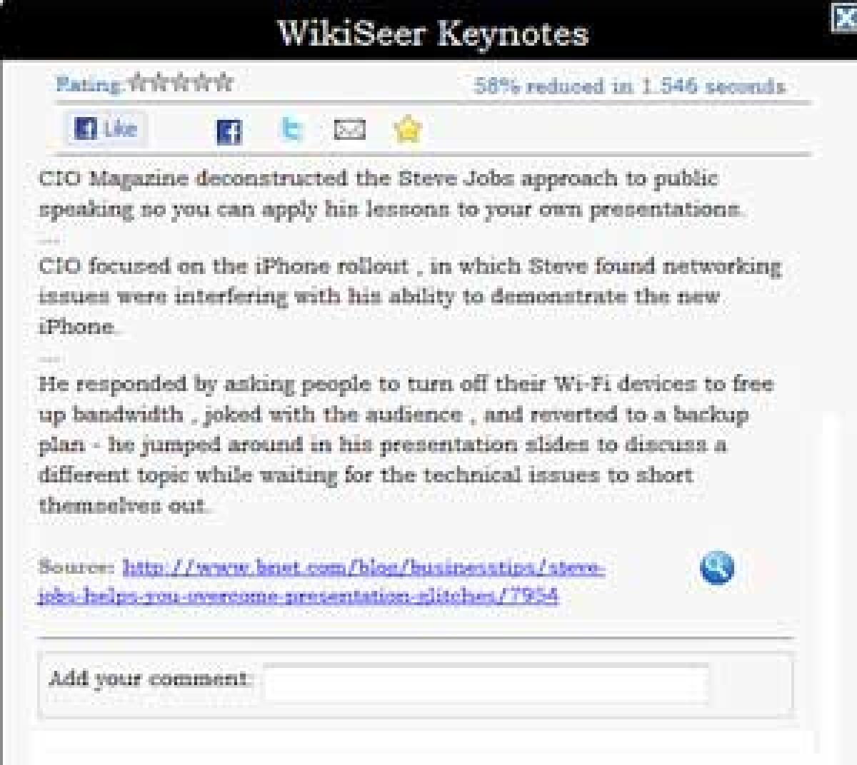 Riassunto dei testi online con WikiSeer - 