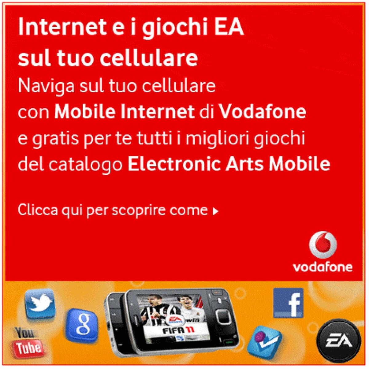 Promozione Mobile Internet di Vodafone: naviga a 3 euro/settimana e Giochi Gratis Electronic Arts Mobile - 