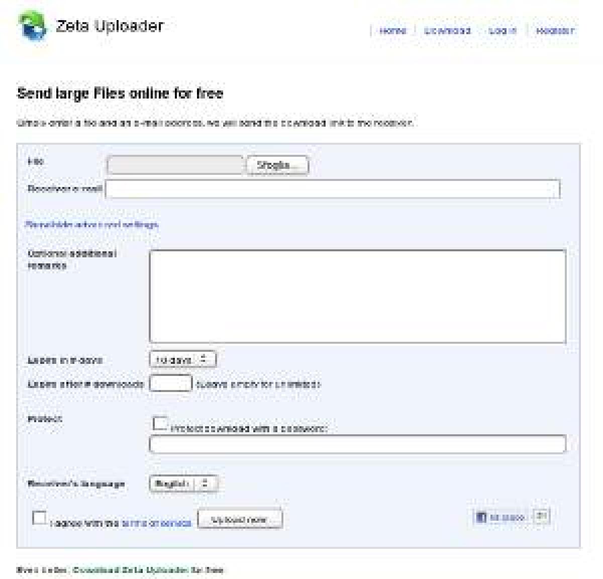 Zeta Uploader, inviare file via mail gratis - 