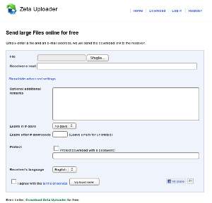 Zeta Uploader, inviare file via mail gratis