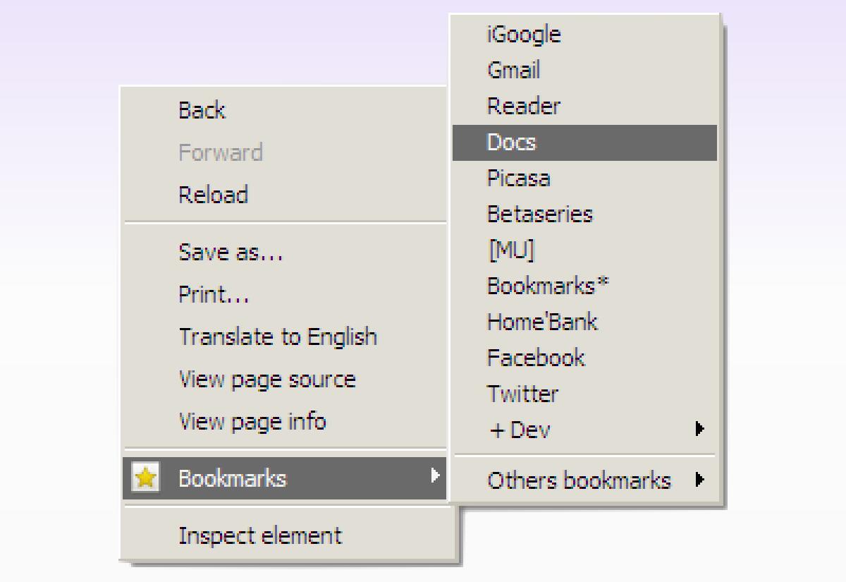 Preferiti di Google dal menu contestuale - 