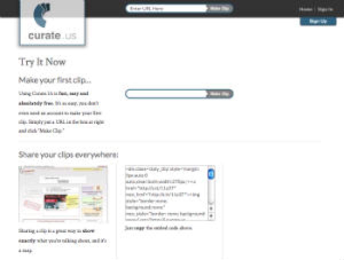 Curate.us servizio per creare screenshot di parti di pagine - 