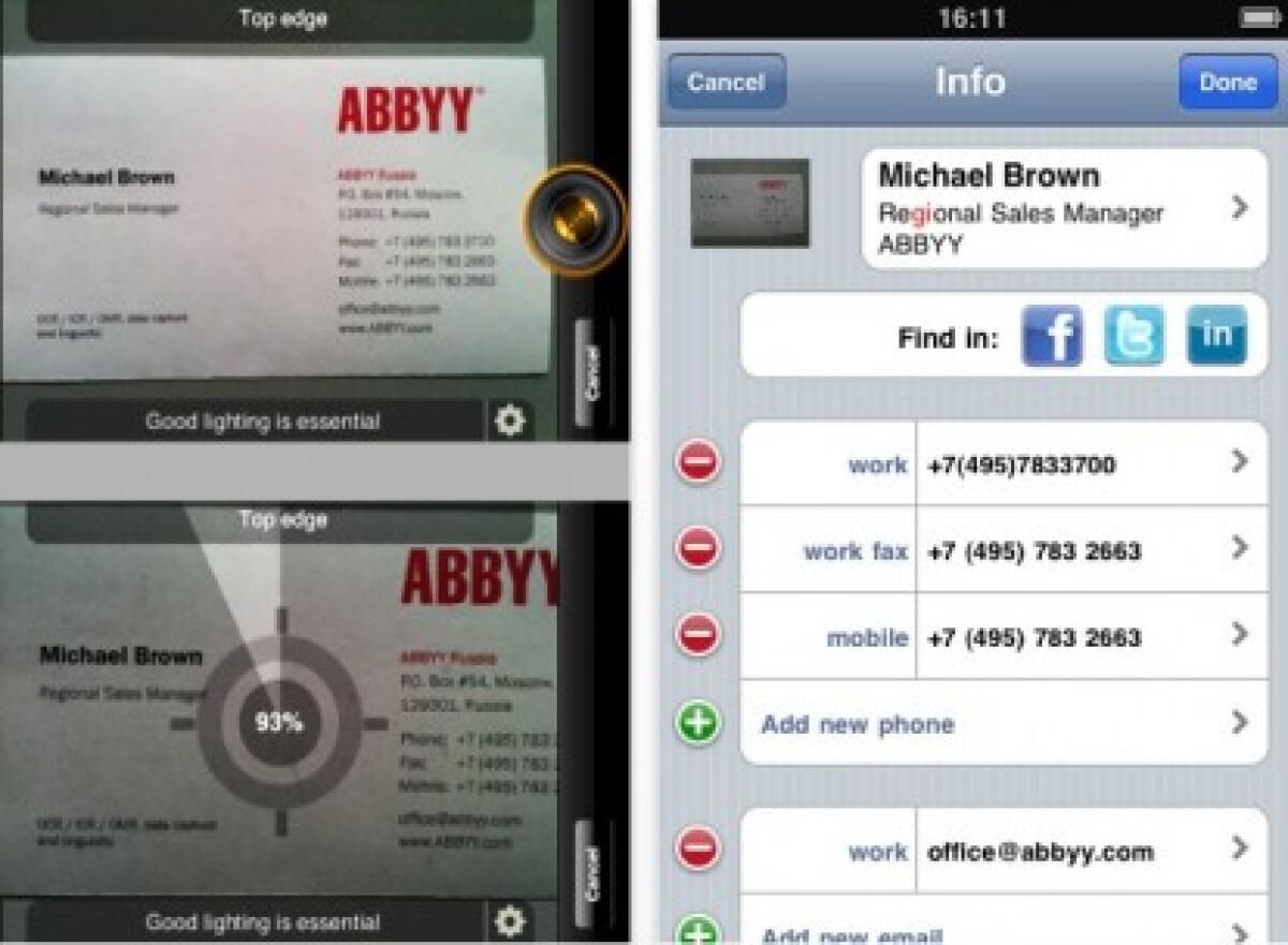 Scansionare biglietti da visita con ABBYY Business Card - 
