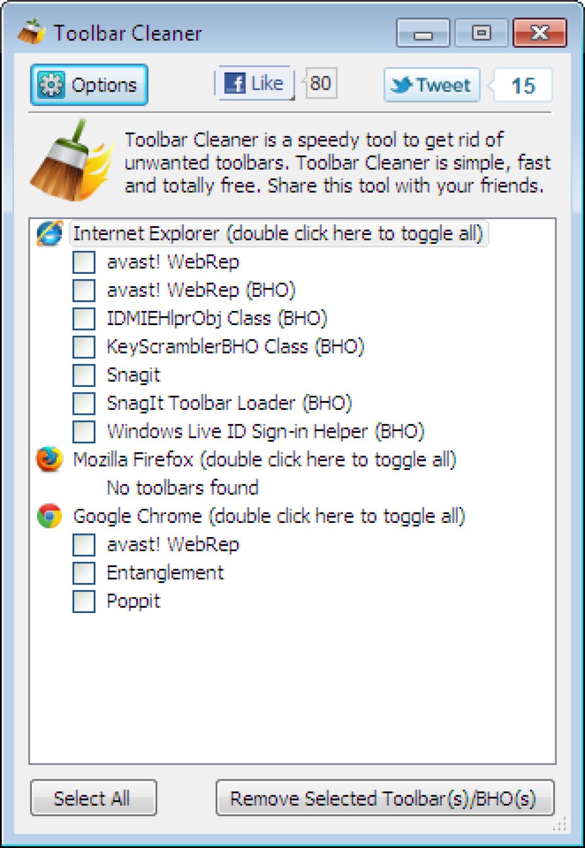 Eliminare toolbar con Toolbar Cleaner - 