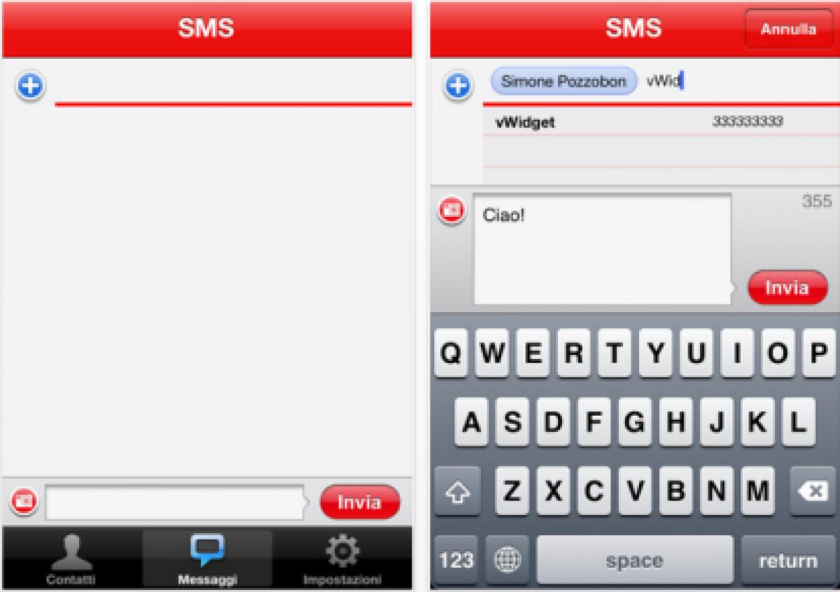 Applicazione dedicata all’invio di sms Vodafone - 