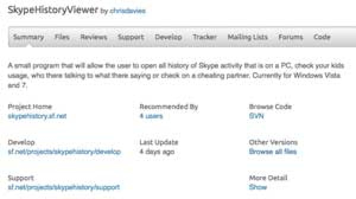 Skype History Viewer elenco di conversazioni Skype su computer - 