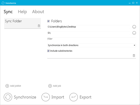 Sincronizzazione cartelle con MetroBackup