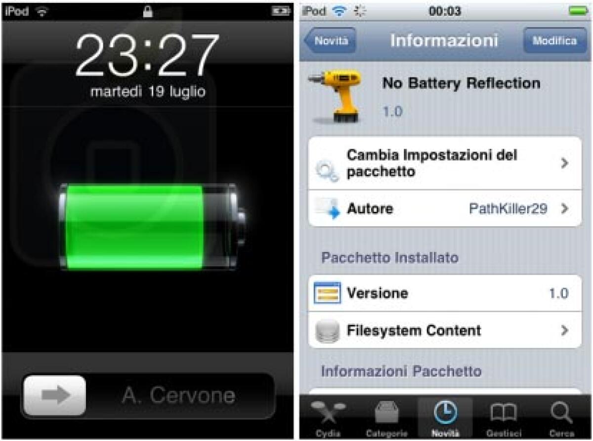 Eliminare riflesso batteria in LockScreen - 