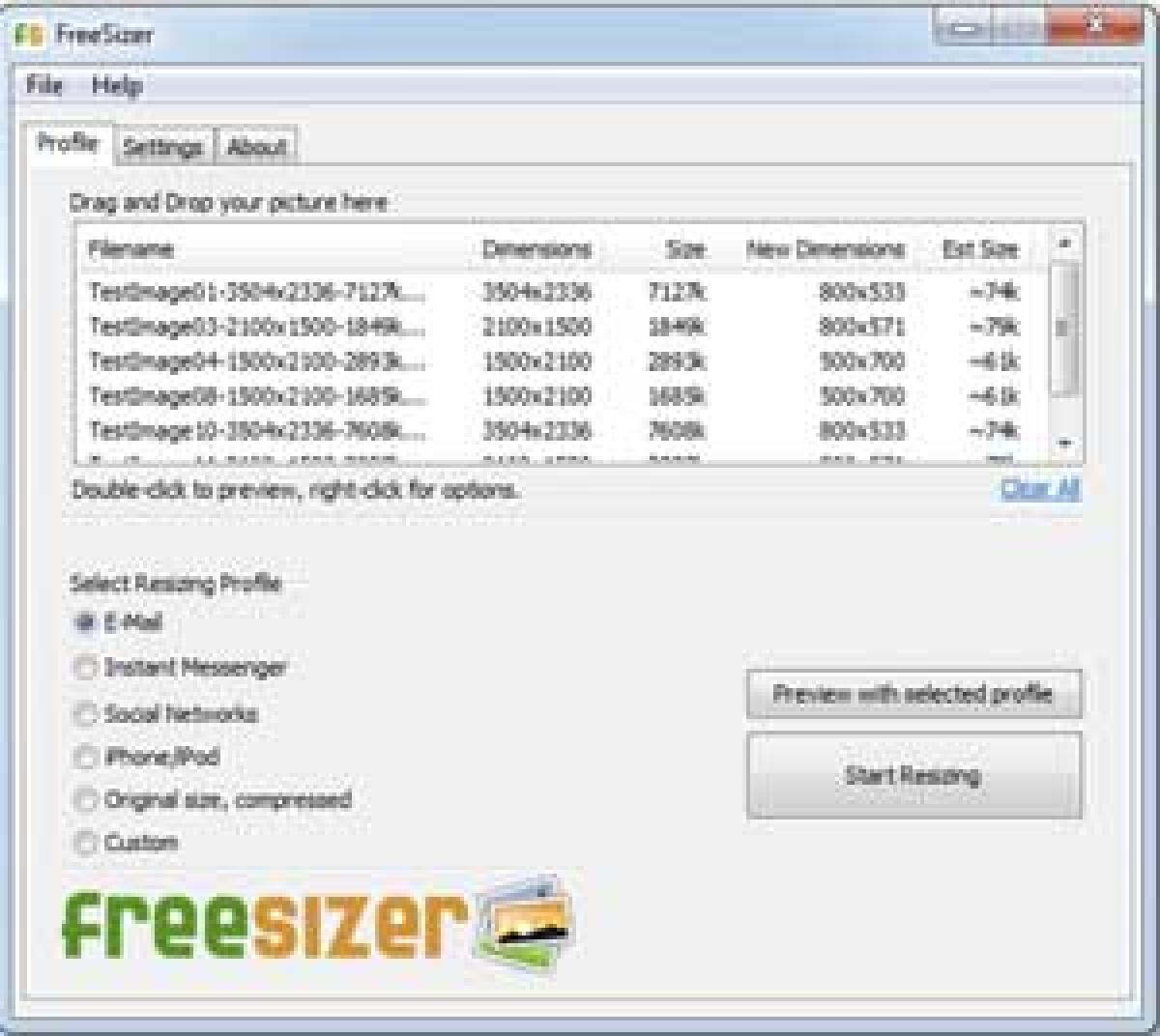 FreeSizer ridimensionare le immagini in base a dei profili speciali - 