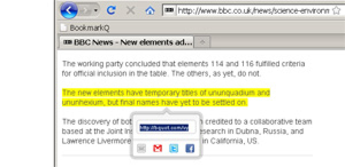 BookmarkQ servizio per condividere il testo selezionato in una pagina web - 