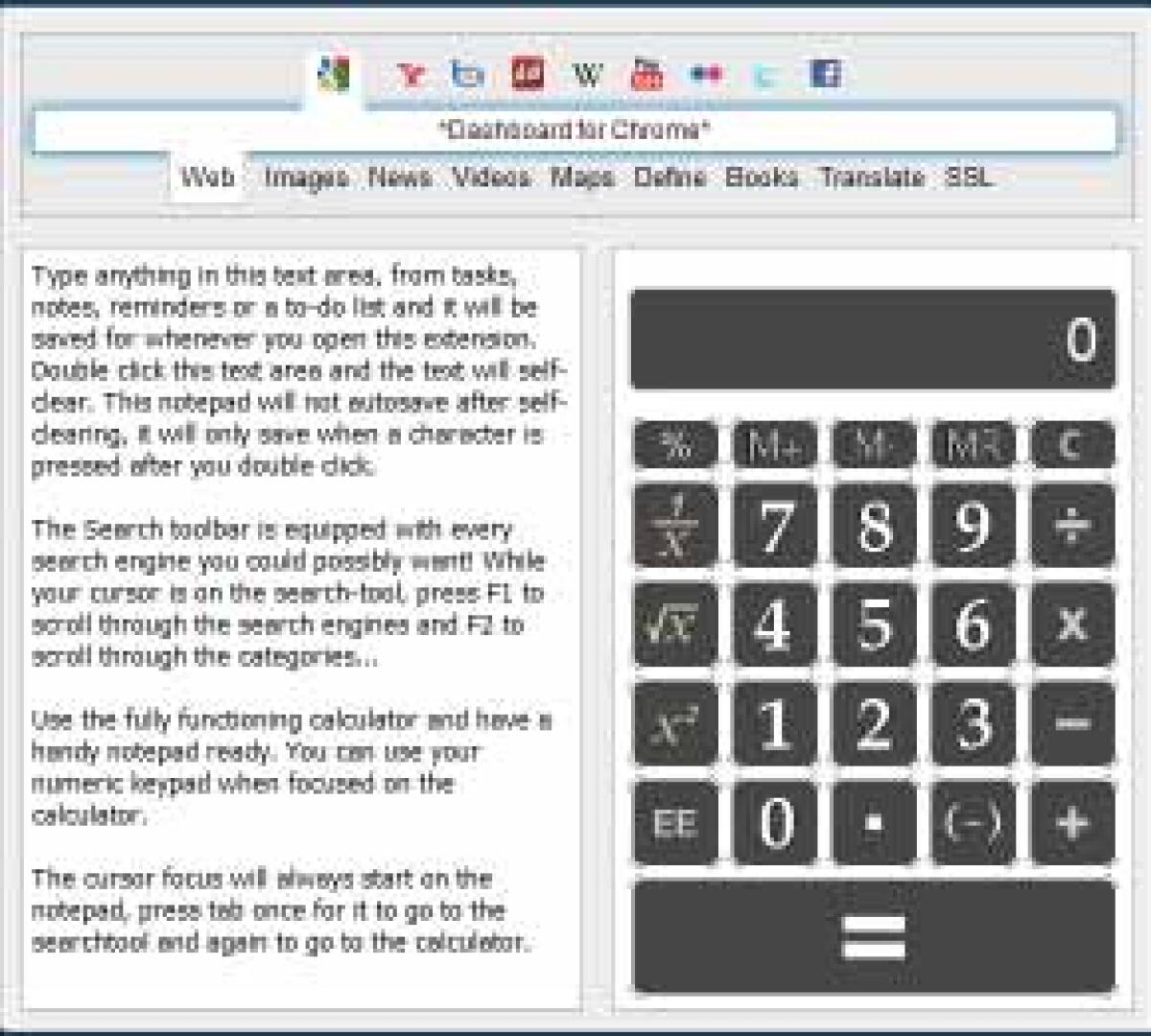 Dashboard for Chrome: calcolatrice e blocco note su Chrome - 