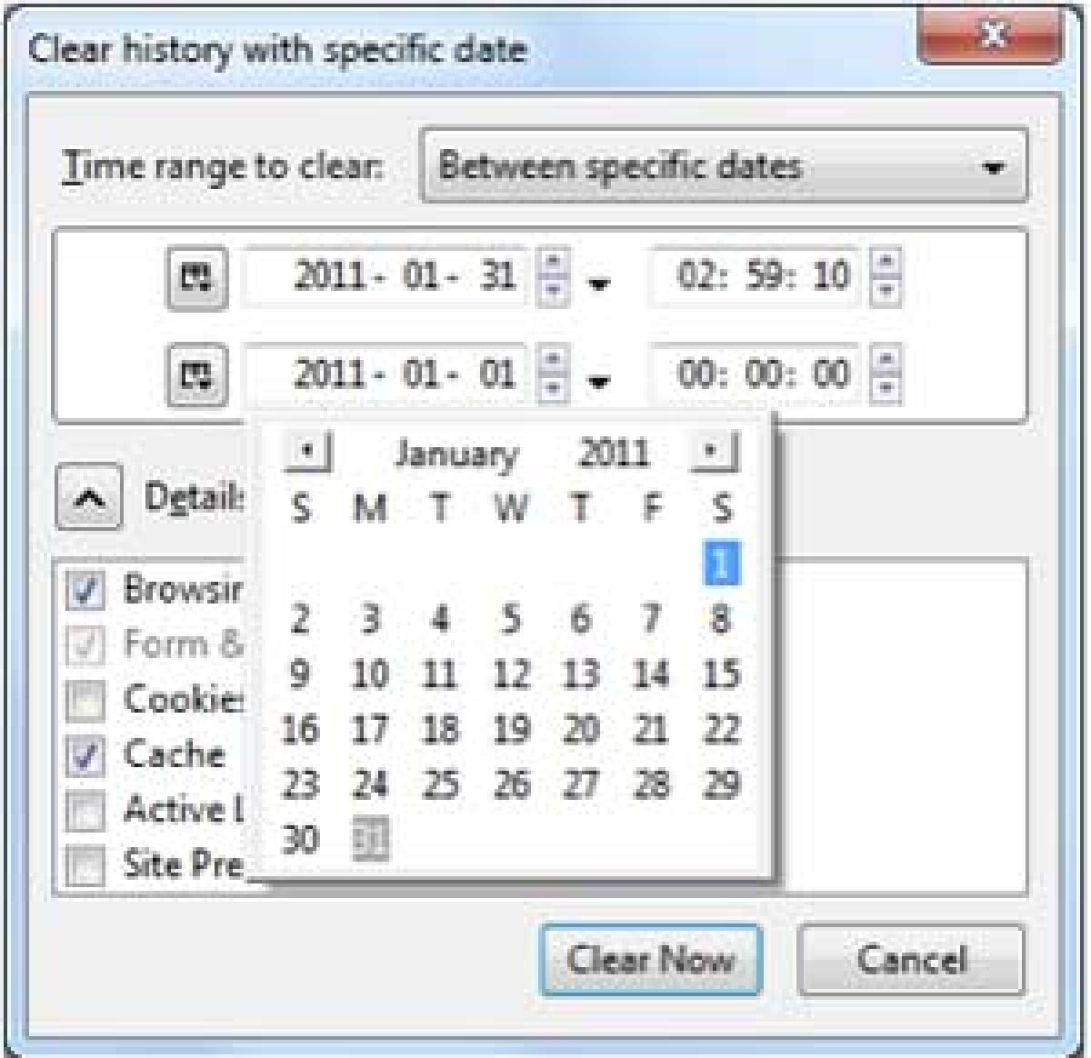 Precise Clear History add-on per cancellare la cronologia Firefox - 