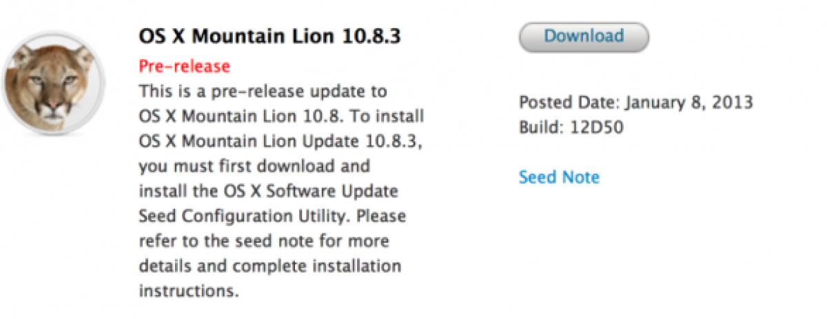 Apple nuova beta di Os X 10.8.3 - 