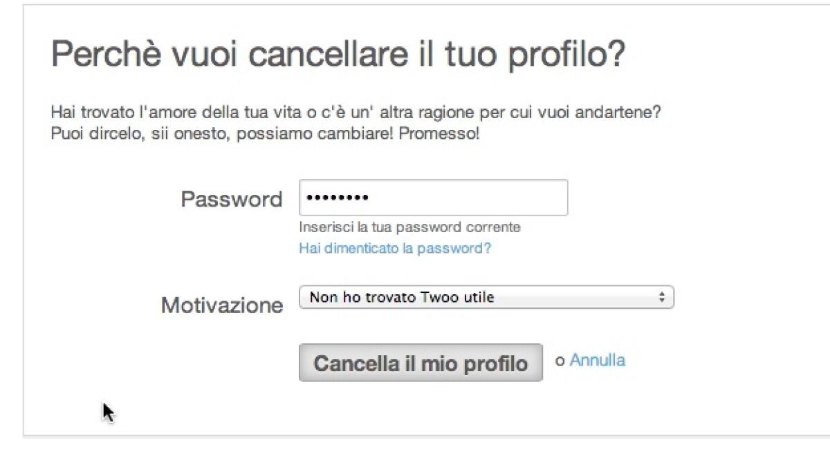 Come cancellarsi da Twoo - 