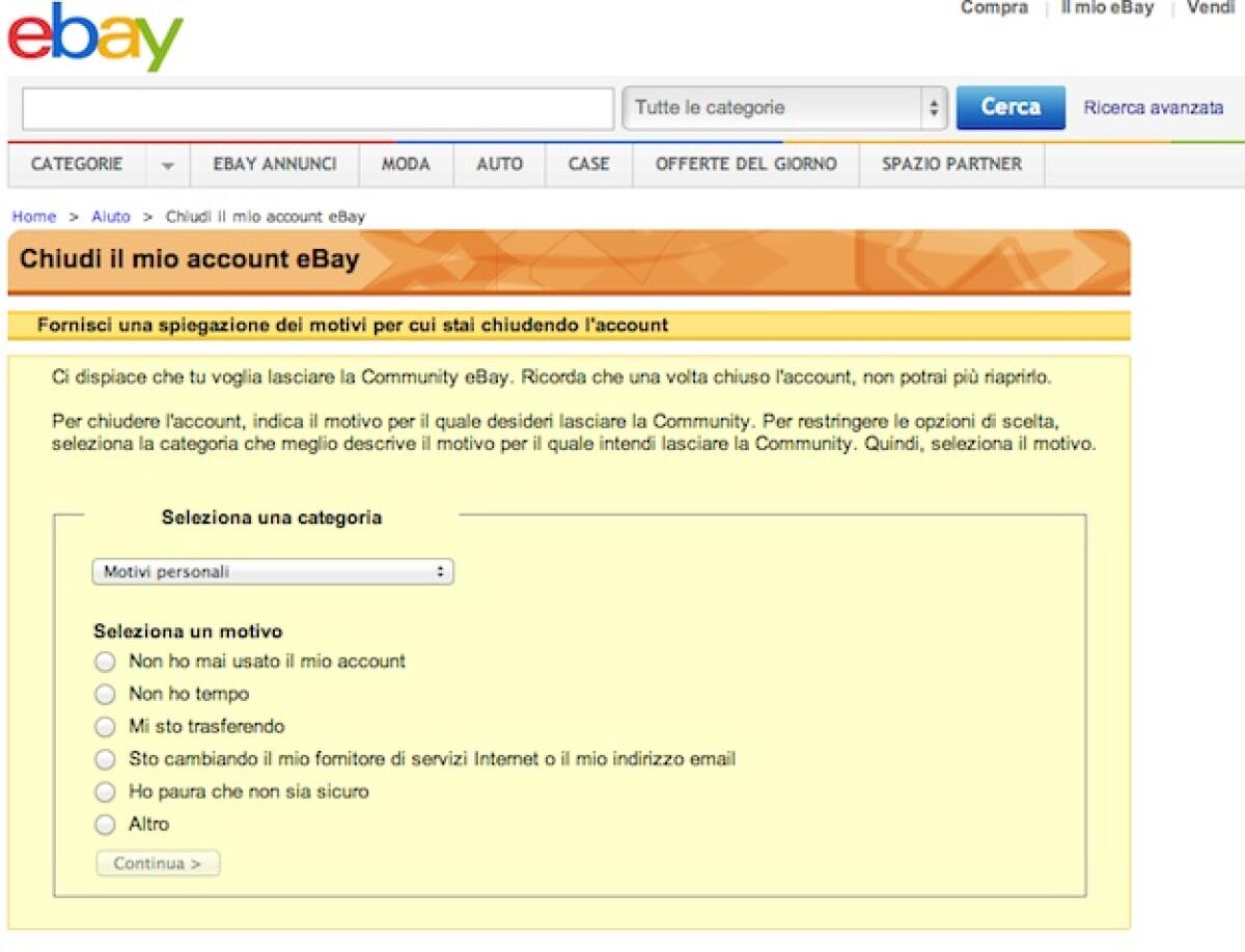 Come eliminare account ebay? - 