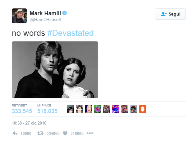 Il tweet di Mark Hamill