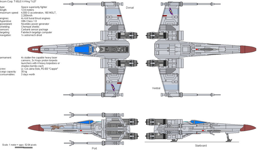 Schema tecnico dell'X-Wing modello T-65XJ3
