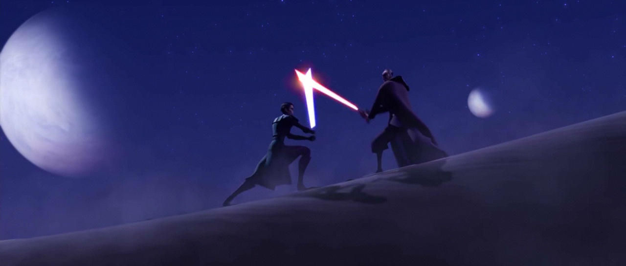 Lo scontro tra Anakin e il conte Dooku all'interno del film