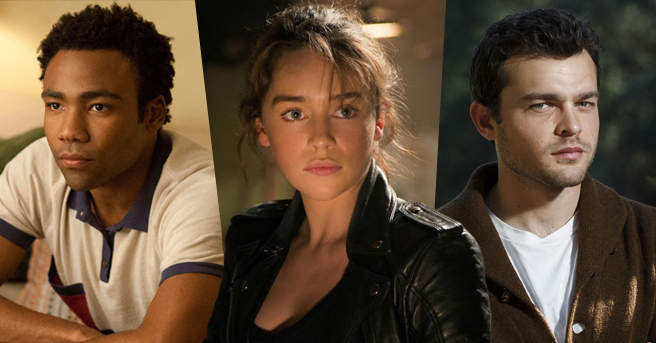 Da sinistra a destra: Donald Glover, Emilia Clarke e Alden Ehrenreich