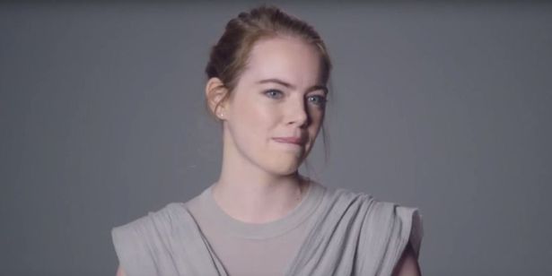L'attrice Emma Stone nel provino fittizio per la parte di Rey.