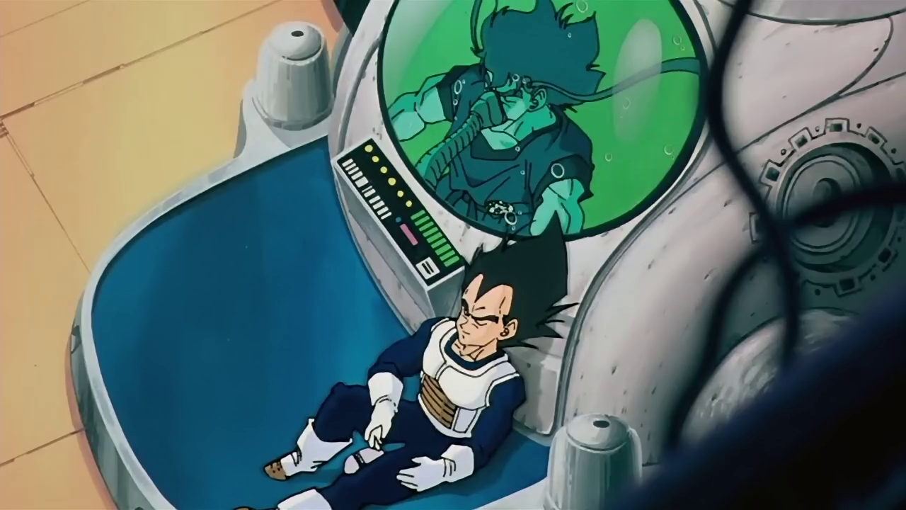 Vegeta cura Goku in una delle macchine mediche simili al Bacta tank.Fonte: dragon ball wiki