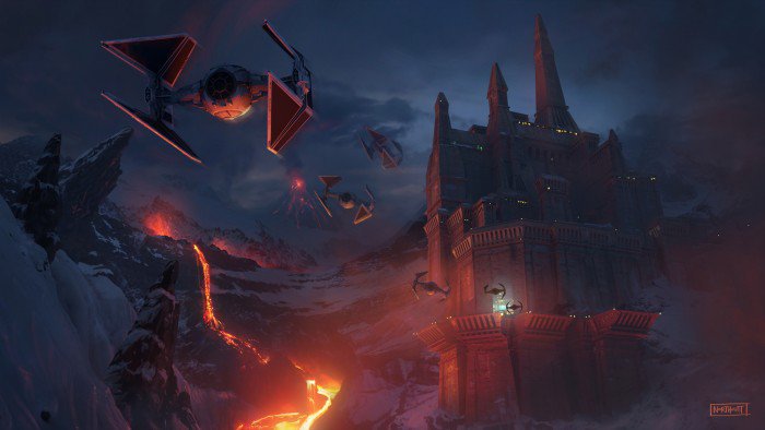 Bozzetti della fortezza di Darth Vader su Mustafar.Da: The Force Awakens Concept Art