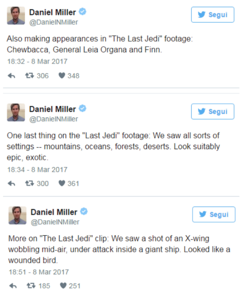 Gli altri tweet di Miller.Da Twitter