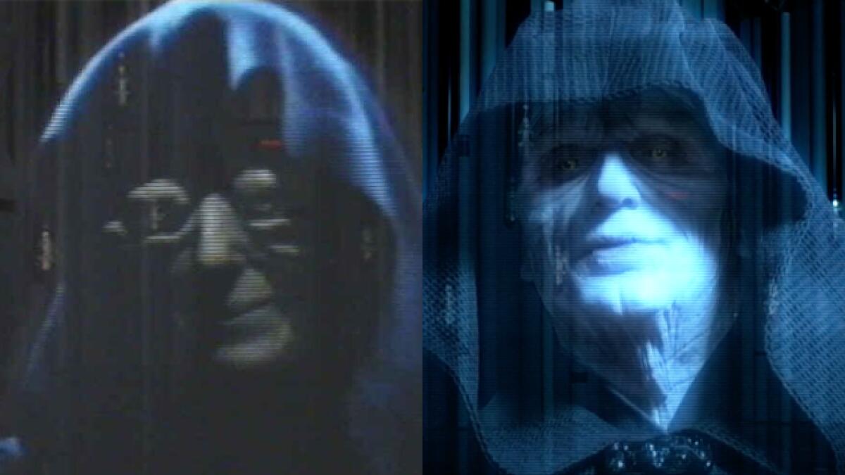 Il primo volto dell'Imperatore Palpatine - A sx la scena originale, a dx la versione del 2004.
Da: nerf-herders