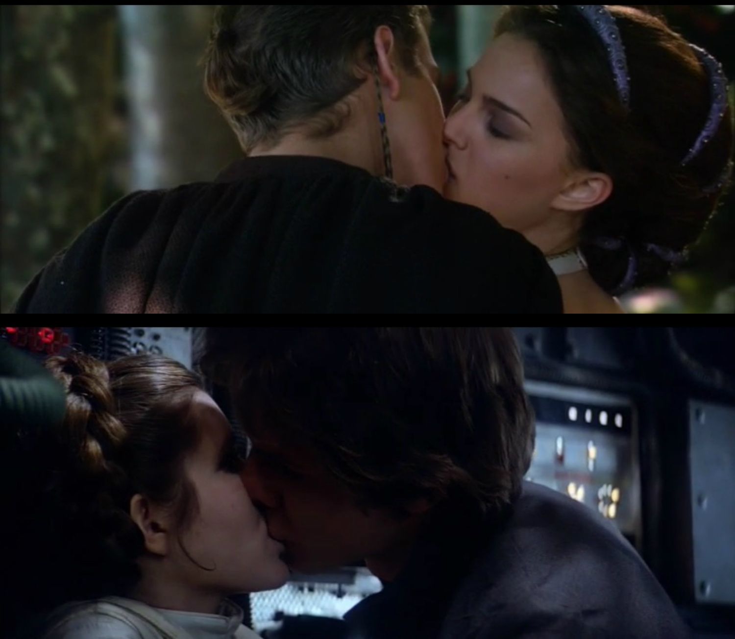 Sopra, il bacio tra Anakin e Padmé; sotto, quello tra Leia e Han.Da: clone corridor