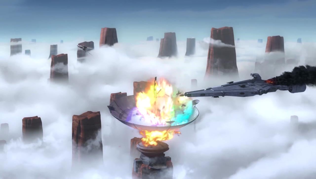 Quello che potrebbe essere il pianeta Eadu di Rogue One in una scena del trailer