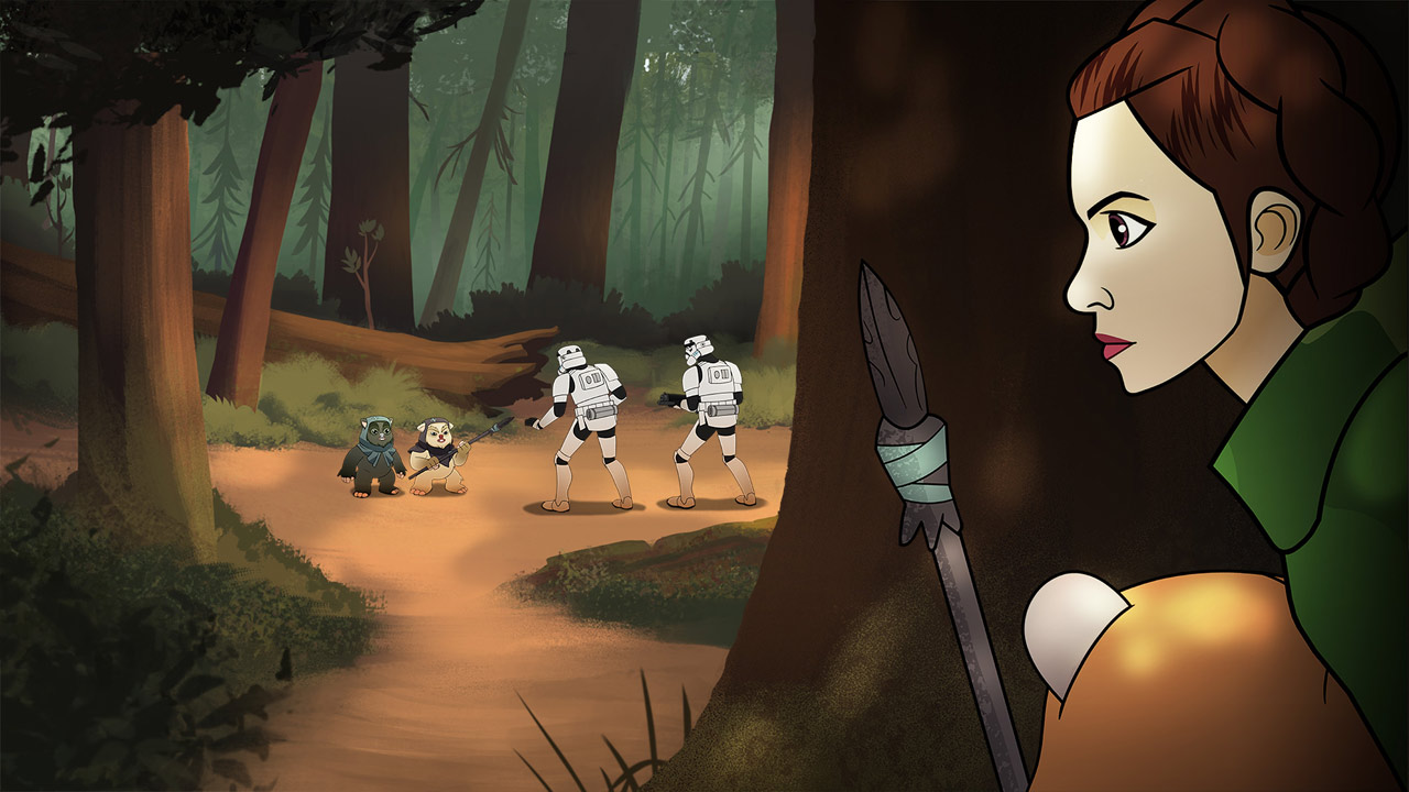 La Principessa Leia sulla Luna Boscosa di Endor.Da: starwars.com
